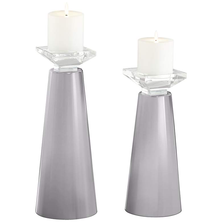 Image 2 Meghan Swanky Gray Glass Pillar Candle Holder Set of 2