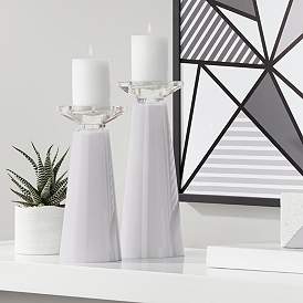 Image1 of Meghan Swanky Gray Glass Pillar Candle Holder Set of 2