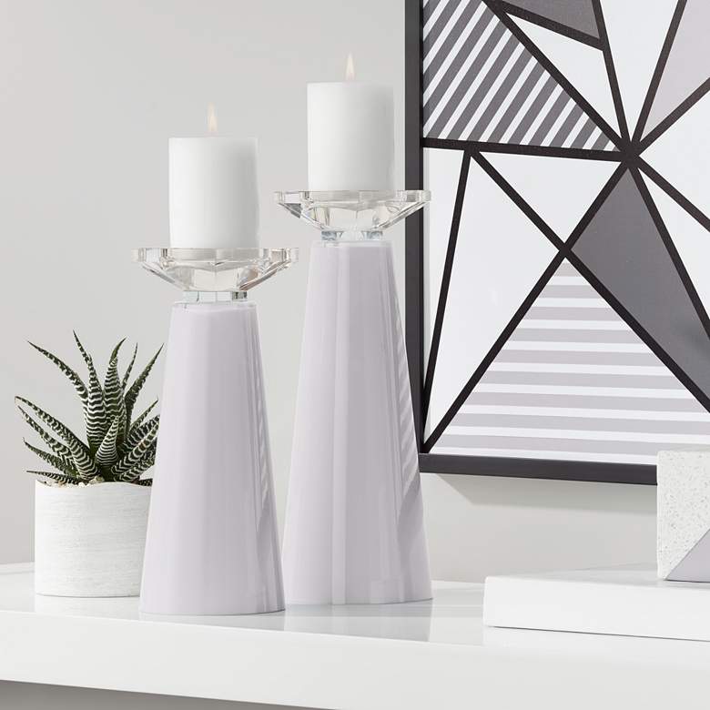 Image 1 Meghan Swanky Gray Glass Pillar Candle Holder Set of 2