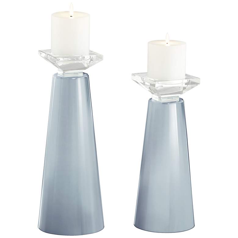 Image 2 Meghan Take Five Blue Glass Pillar Candle Holder Set of 2