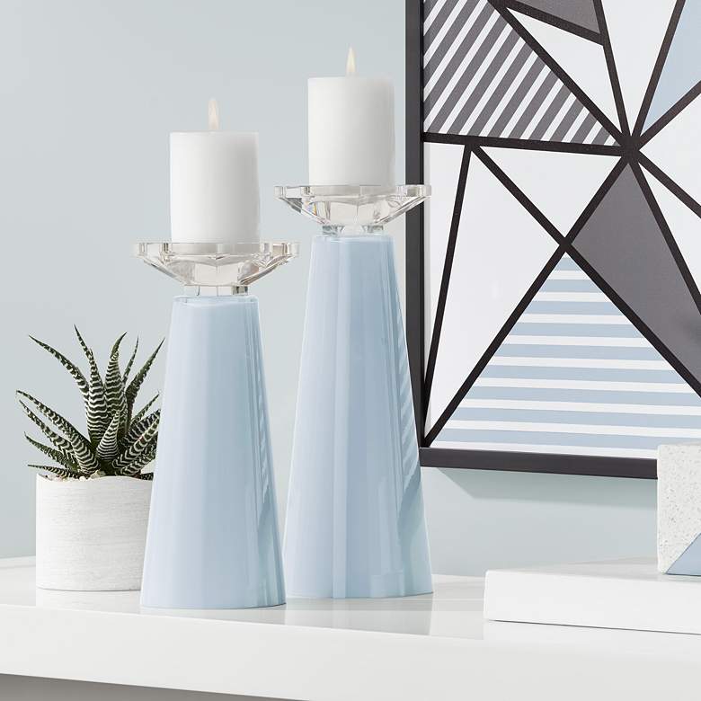 Image 1 Meghan Take Five Blue Glass Pillar Candle Holder Set of 2