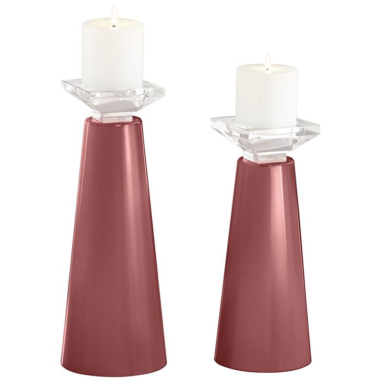 Image 2 Meghan Toile Red Glass Pillar Candle Holder Set of 2
