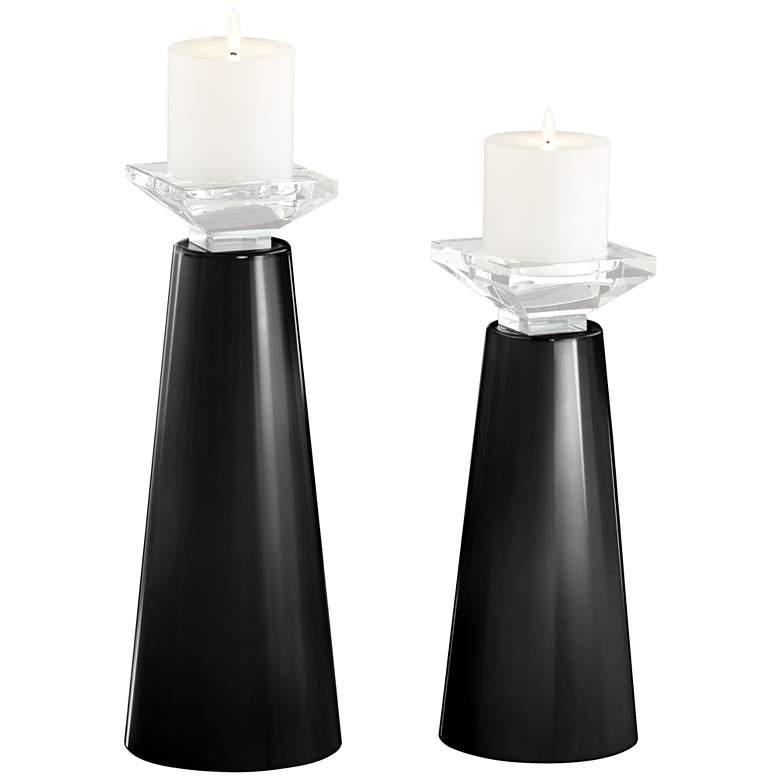 Image 2 Meghan Tricorn Black Glass Pillar Candle Holders Set of 2