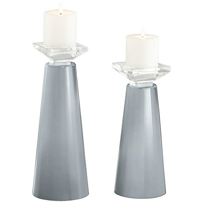 Meghan Uncertain Gray Glass Pillar Candle Holder Set of 2