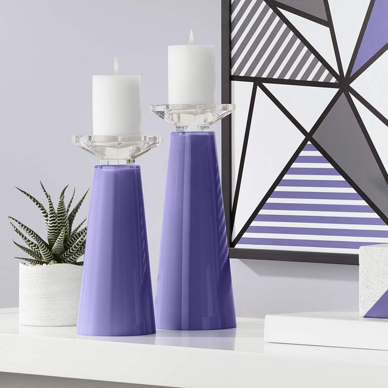 Meghan Valiant Violet Glass Pillar Candle Holders Set of 2