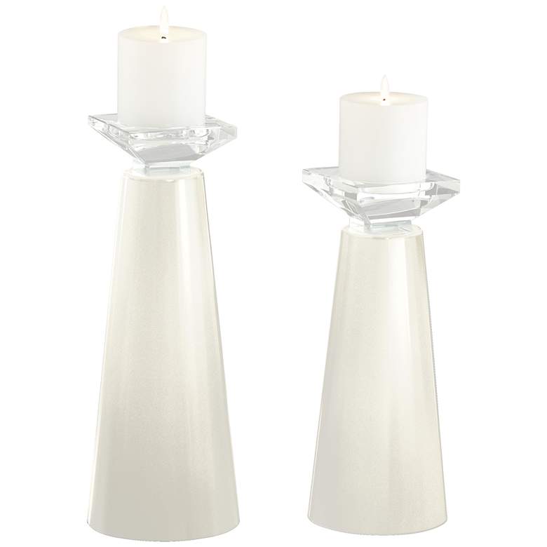 Image 1 Meghan Vanilla Metallic Glass Pillar Candle Holder Set of 2