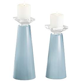 Image2 of Meghan Vast Sky Blue Glass Pillar Candle Holder Set of 2