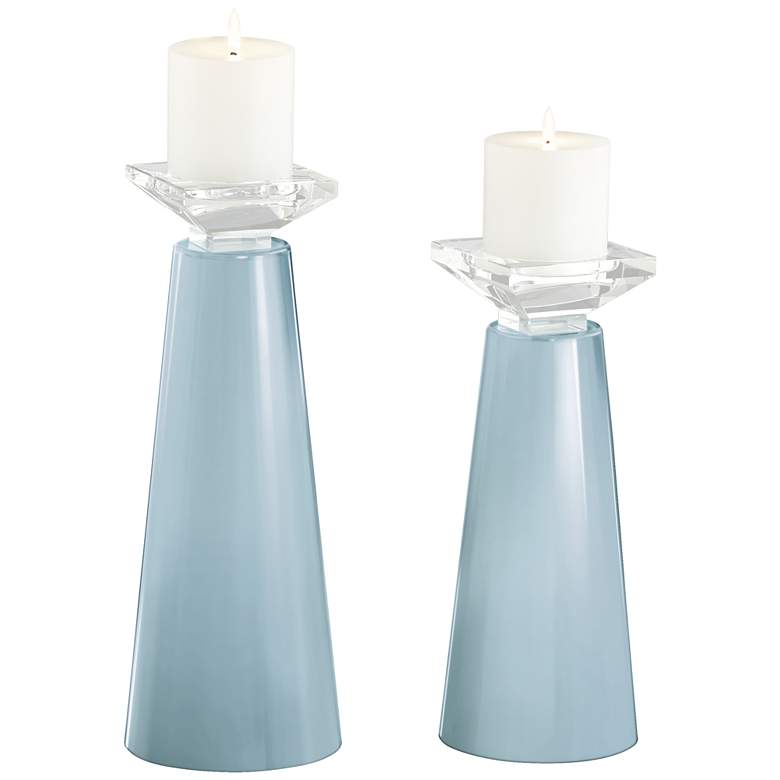 Image 2 Meghan Vast Sky Blue Glass Pillar Candle Holder Set of 2