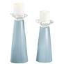 Meghan Vast Sky Blue Glass Pillar Candle Holder Set of 2