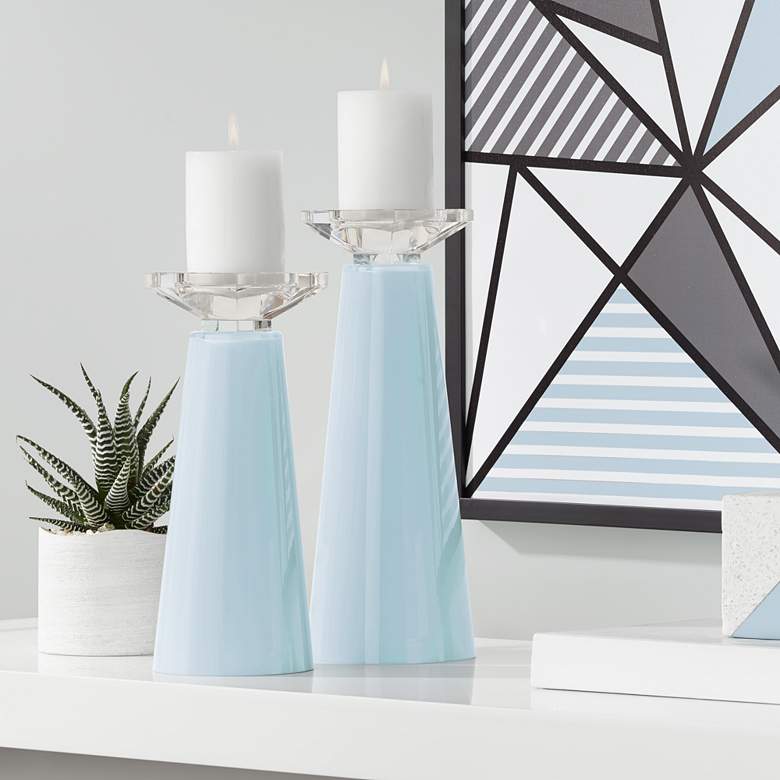 Image 1 Meghan Vast Sky Blue Glass Pillar Candle Holder Set of 2