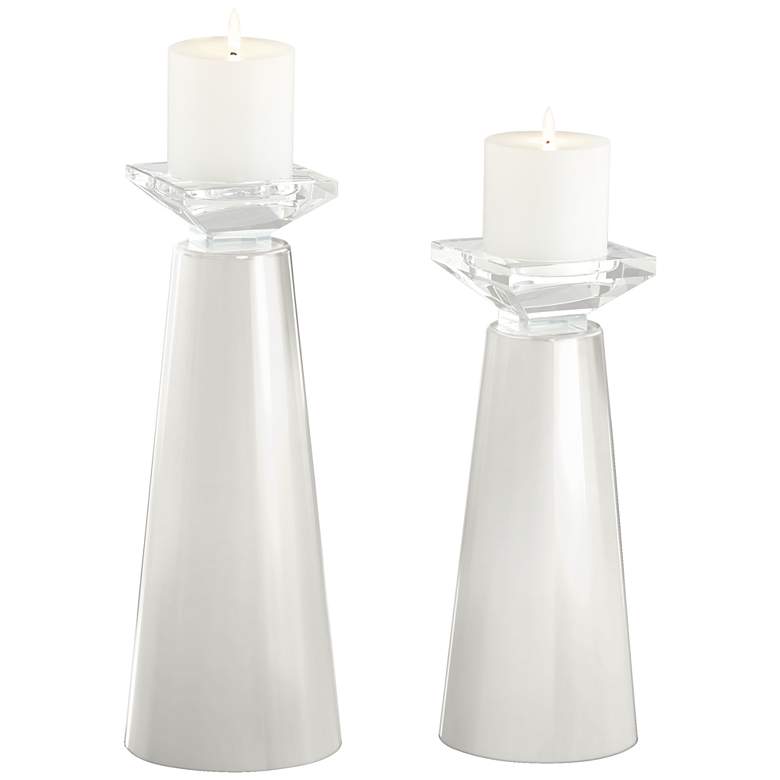 Image 2 Meghan Winter White Glass Pillar Candle Holder Set of 2