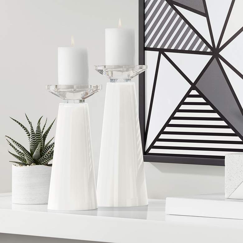 Image 1 Meghan Winter White Glass Pillar Candle Holder Set of 2