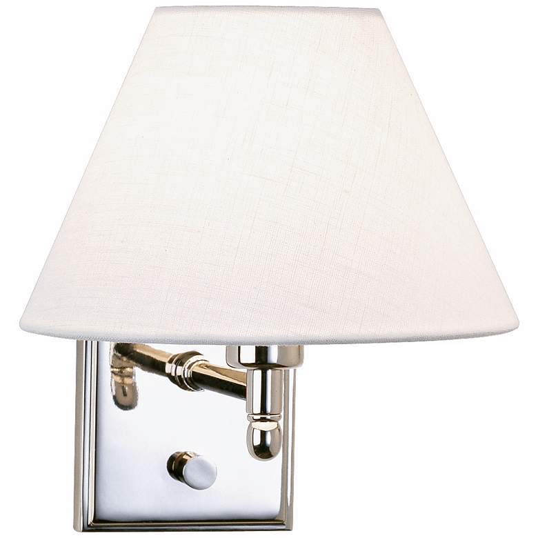 Image 1 Meilleur Polished Nickel Fixed Linen Shade Plug-In Wall Lamp