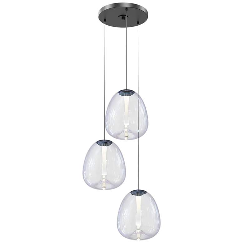 Image 1 Mela 20"W 3-Light Black LED Pendant w/ Dichroic Glass Shade