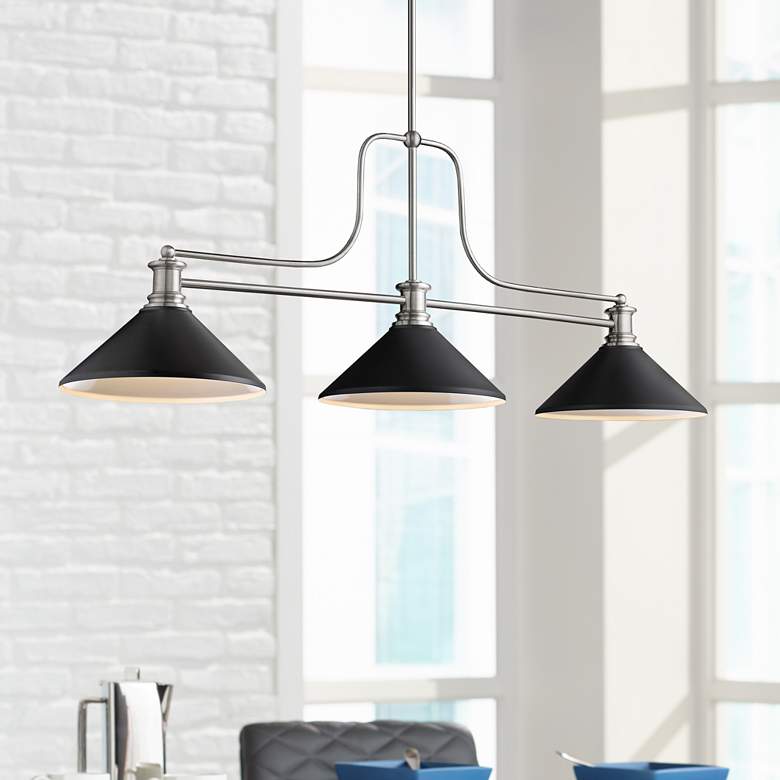 Image 1 Melange 52" Wide Brushed Nickel 3-Light Billiard Pendant