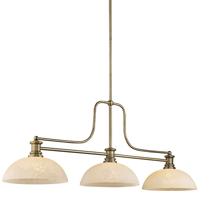 Image 2 Melange 52" Wide Heritage Brass 3-Light Billiard Pendant