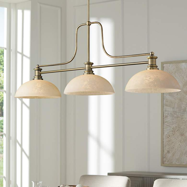 Image 1 Melange 52" Wide Heritage Brass 3-Light Billiard Pendant