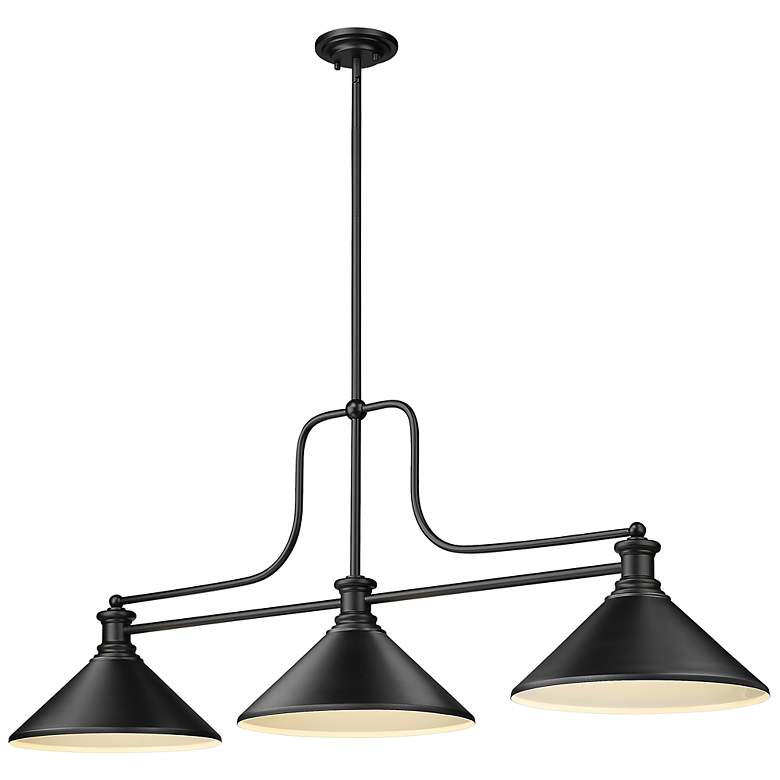Image 1 Melange 52" Wide Matte Black 3-Light Billiard Pendant
