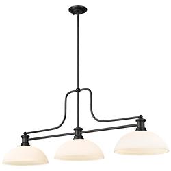 Melange 52"W Black 3-Light Billiard Pendant w/ Opal Glass