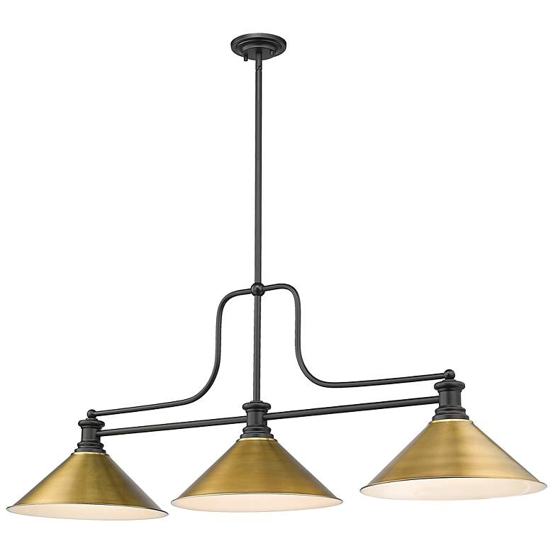Image 2 Melange 52"W Matte Black and Brass 3-Light Billiard Pendant