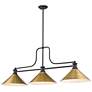 2_Melange 52"W Matte Black and Brass 3-Light Billiard Pendant