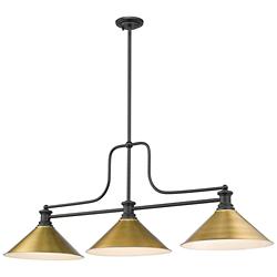 Melange 52"W Matte Black and Brass 3-Light Billiard Pendant
