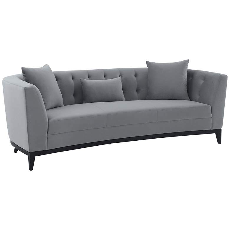 Image 1 Melange 93" Wide Gray Velvet and Black Wood Sofa