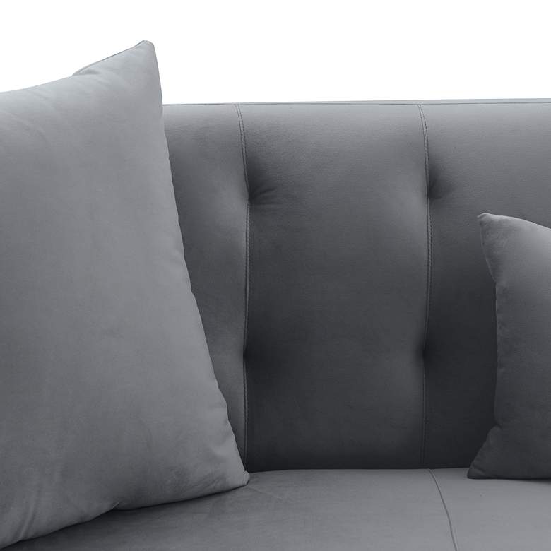 Image 3 Melange 93" Wide Gray Velvet and Black Wood Sofa more views