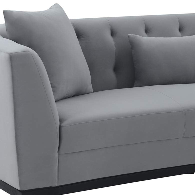 Image 4 Melange 93" Wide Gray Velvet and Black Wood Sofa more views