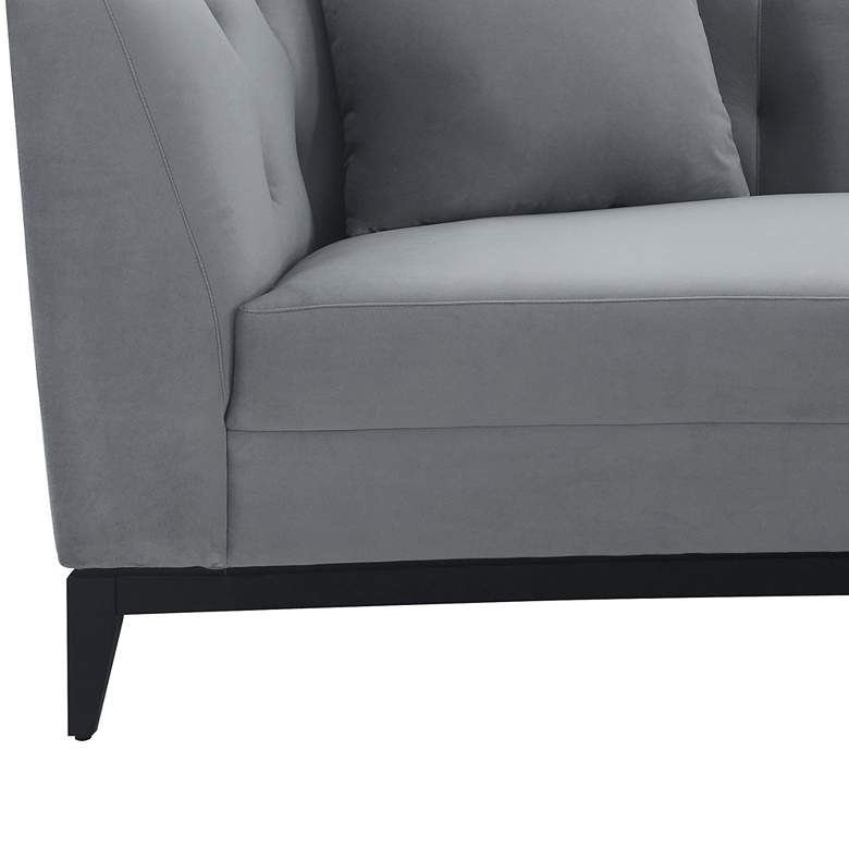Image 6 Melange 93" Wide Gray Velvet and Black Wood Sofa more views