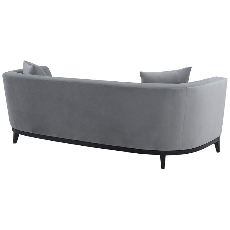 Image 7 Melange 93" Wide Gray Velvet and Black Wood Sofa more views