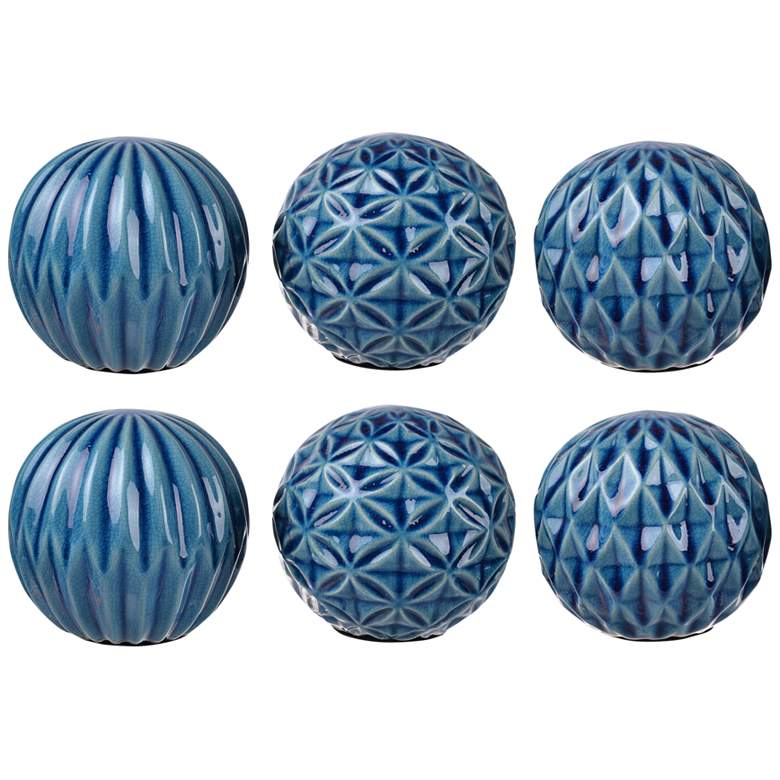 Image 1 Melanie Marbleized Blue Decorative Balls Set of 6