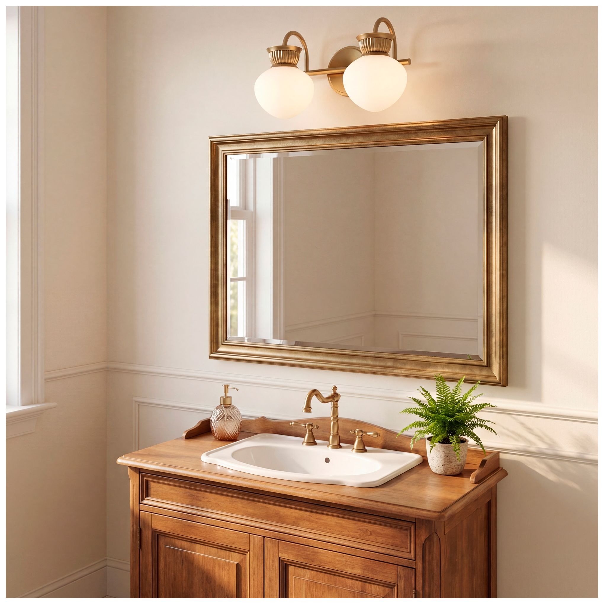 Melbourne 2-Light Bathroom Vanity Light in Noble Brass