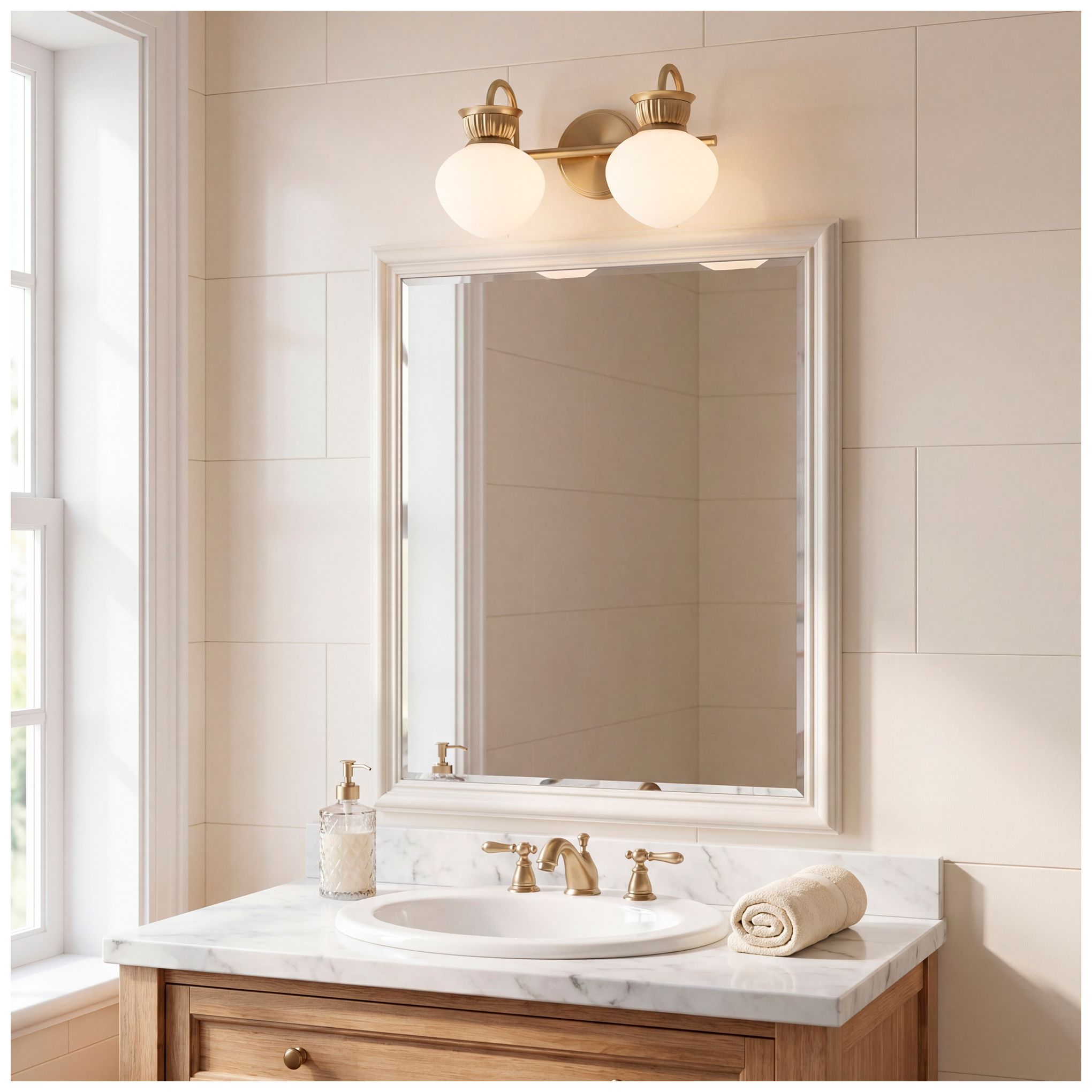 Melbourne 2-Light Bathroom Vanity Light in Noble Brass