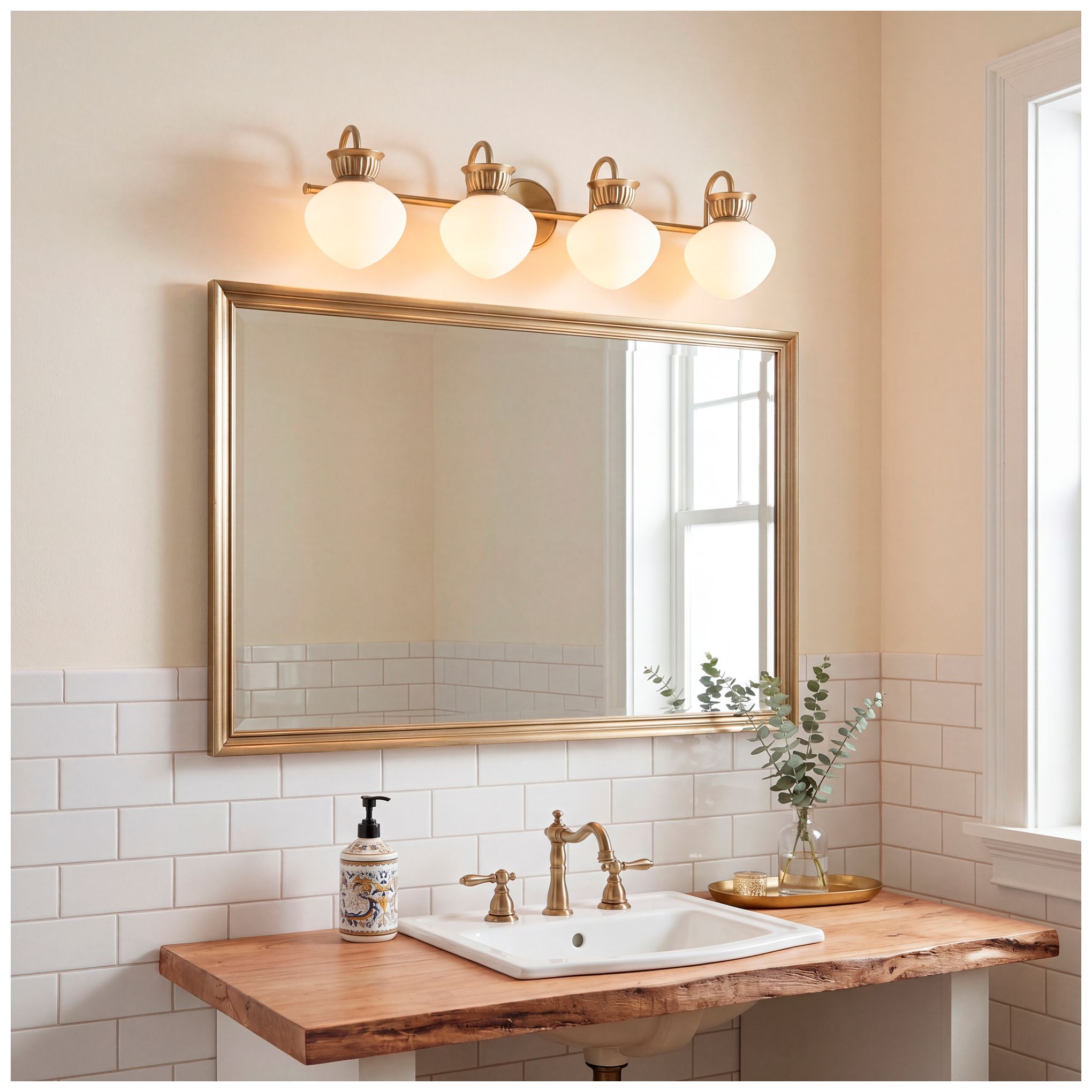Melbourne 4-Light Bathroom Vanity Light in Noble Brass