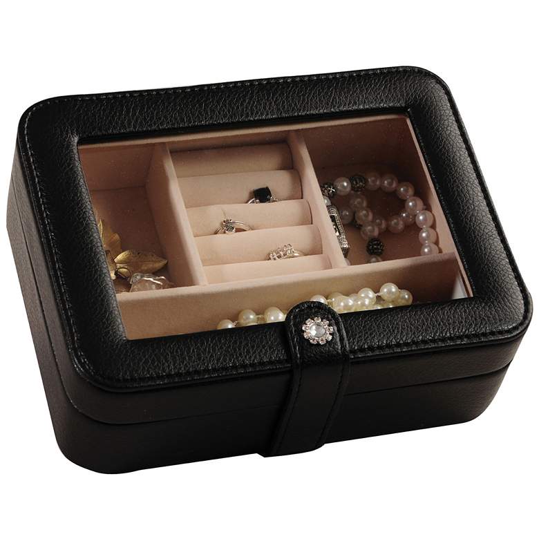 Image 1 Mele &amp; Co. Rio Black Faux Leather Glass-Top Jewelry Box