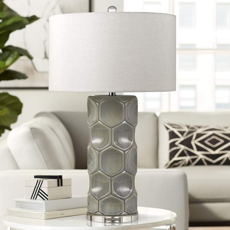 Image 1 Melfi Gray Ceramic Honeycomb Tower Table Lamp