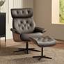1_Melia Chocolate Tufted Faux Leather Swivel Recliner and Slanted Ottoman
