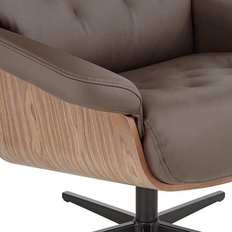 Image 4 Melia Chocolate Tufted Faux Leather Swivel Recliner and Slanted Ottoman more views