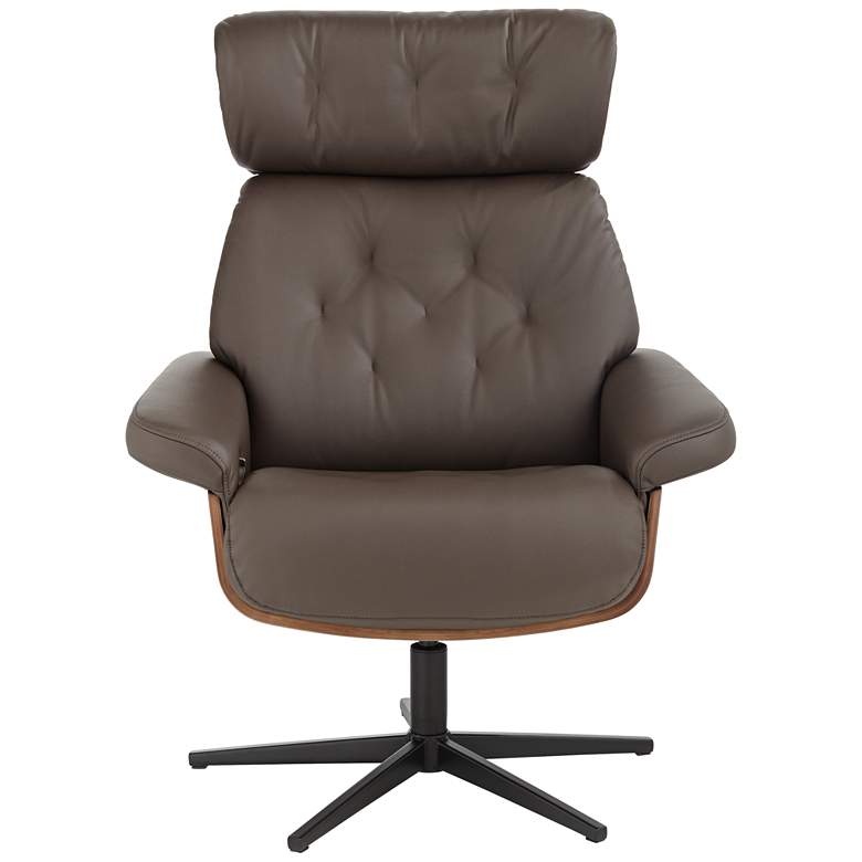 Image 7 Melia Chocolate Tufted Faux Leather Swivel Recliner and Slanted Ottoman more views