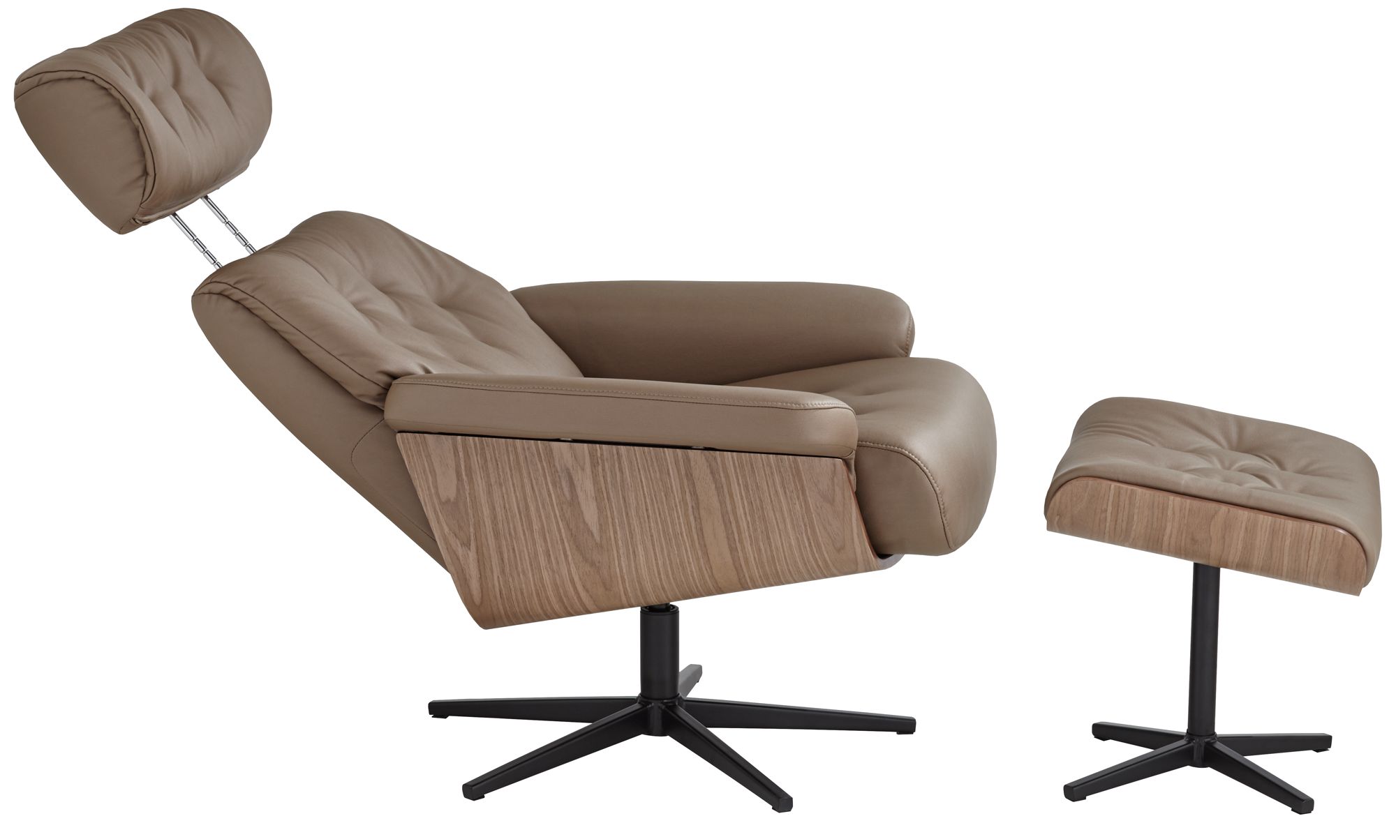 Melia Cocoa Adjustable Swivel Faux Leather Recliner and Ottoman