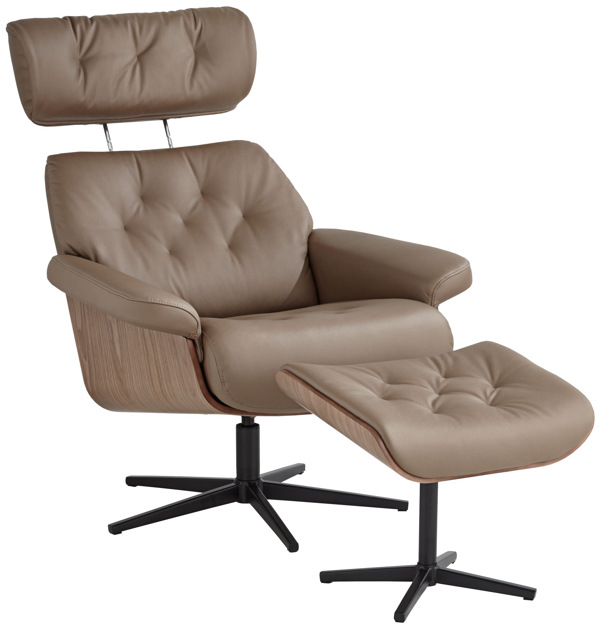 Melia Cocoa Adjustable Swivel Faux Leather Recliner and Ottoman