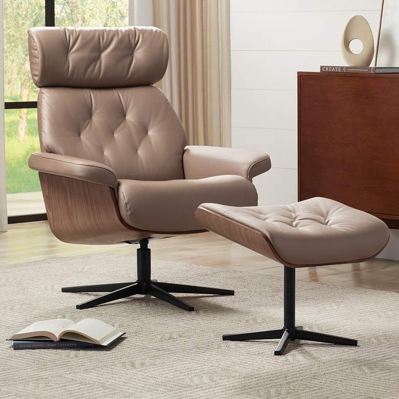 Image 1 Melia Cocoa Adjustable Swivel Recliner and Ottoman