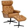 3_Melia Cognac Tan Tufted Faux Leather Swivel Recliner and Slanted Ottoman