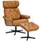 Melia Cognac Tan Tufted Faux Leather Swivel Recliner and Slanted Ottoman