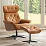 2_Melia Cognac Tan Tufted Faux Leather Swivel Recliner and Slanted Ottoman
