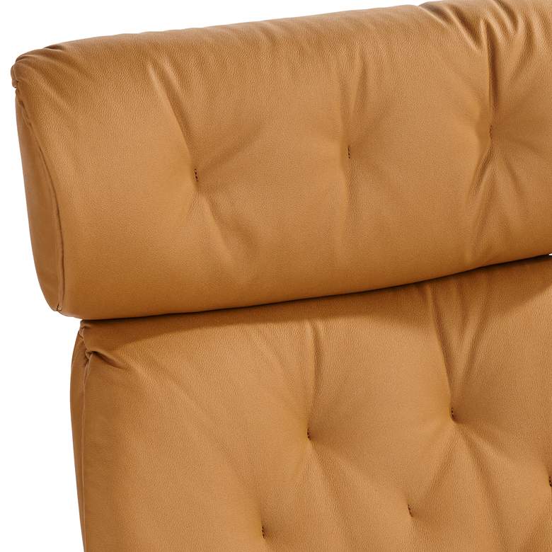 Image 4 Melia Cognac Tan Tufted Faux Leather Swivel Recliner and Slanted Ottoman more views