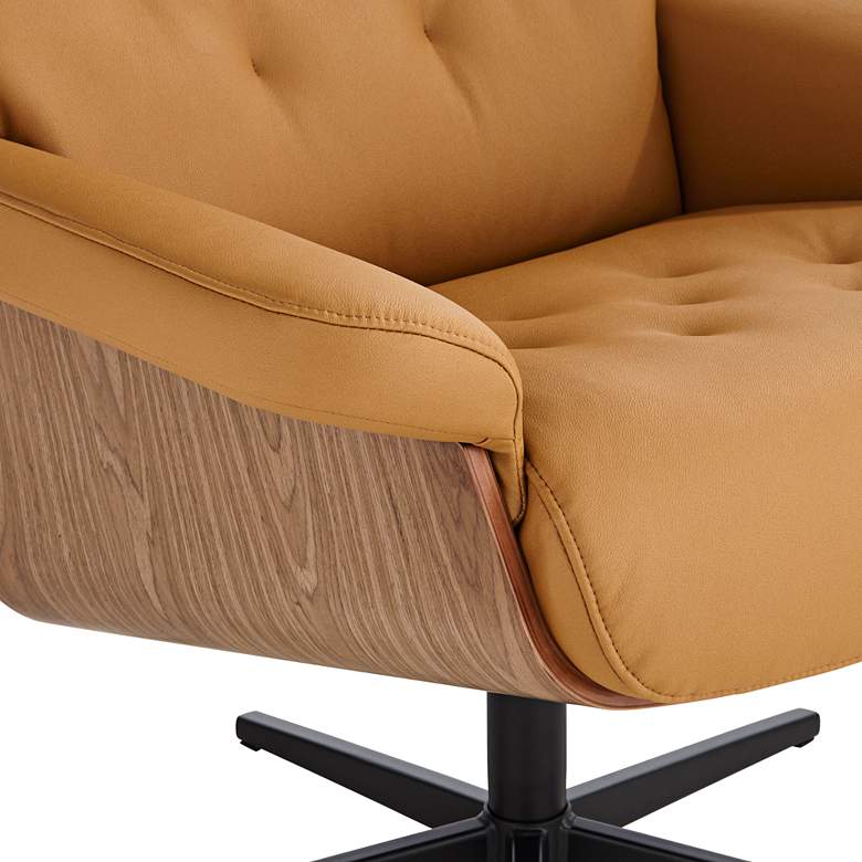 Image 5 Melia Cognac Tan Tufted Faux Leather Swivel Recliner and Slanted Ottoman more views