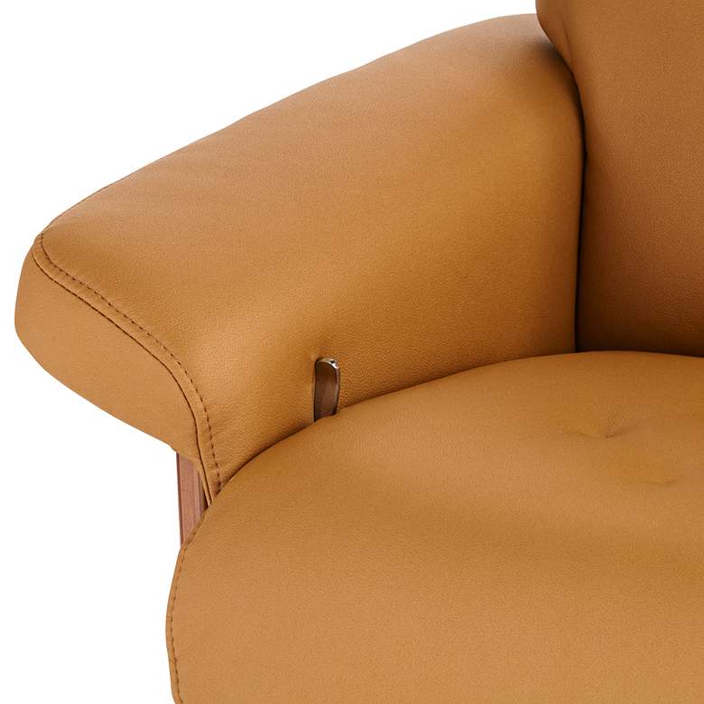 Image 6 Melia Cognac Tan Tufted Faux Leather Swivel Recliner and Slanted Ottoman more views