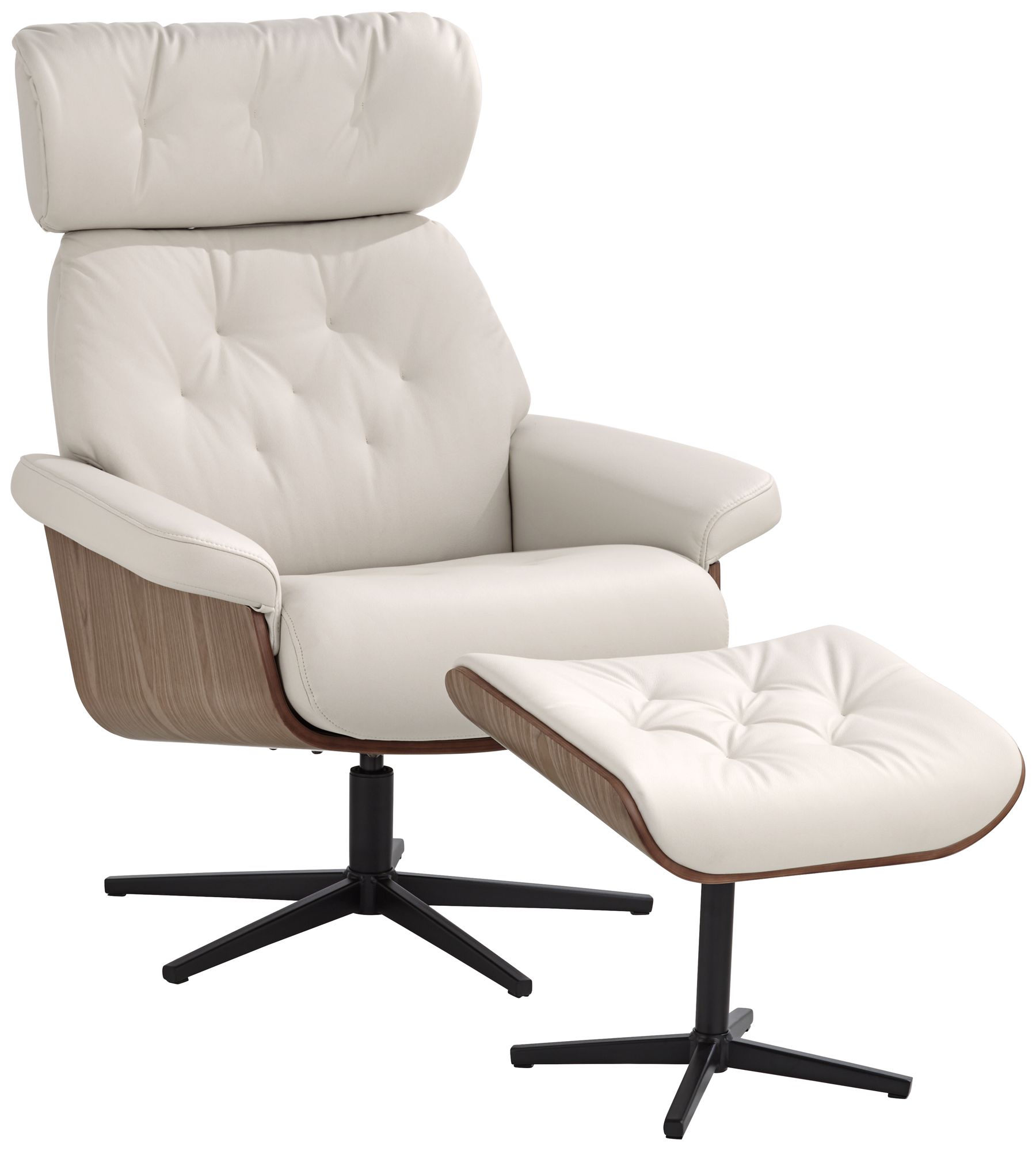Image 2 Melia Eggshell Adjustable Faux Leather Swivel Recliner and Ottoman
